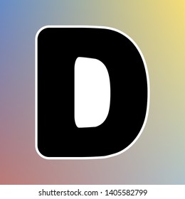 Letter D sign design template element. Black icon in white shell at pastel color background. Illustration.