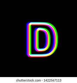 Letter D sign design template element. Red, green and blue unfocused contour icon at black background. Illustration.