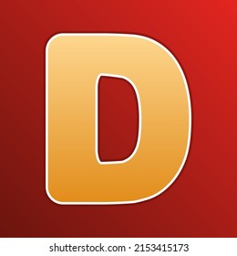 Letter D sign design template element. Golden gradient Icon with contours on redish Background. Illustration.