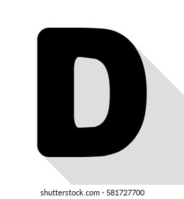 Letter D sign design template element. Black icon with flat style shadow path.