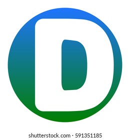 Letter D sign design template element. Vector. White icon in bluish circle on white background. Isolated.