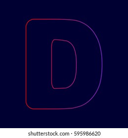 Letter D sign design template element. Vector. Line icon with gradient from red to violet colors on dark blue background.