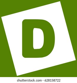 Letter D sign design template element. Vector. White icon obtained as a result of subtraction rotated square and path. Avocado background.
