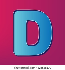 Letter D sign design template element. Vector. Blue 3d printed icon on magenta background.