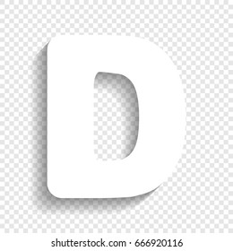 Letter D sign design template element. Vector. White icon with soft shadow on transparent background.