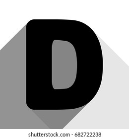 Letter D sign design template element. Vector. Black icon with two flat gray shadows on white background.