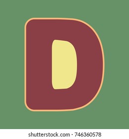 Letter D sign design template element. Vector. Cordovan icon and mellow apricot halo with light khaki filled space at russian green background.
