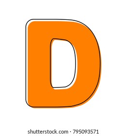Letter D sign design template element. Vector. Black line icon with shifted flat orange filled icon on white background. Isolated.