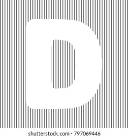 Letter D sign design template element. Vector. White icon on grayish striped background. Optical illusion.