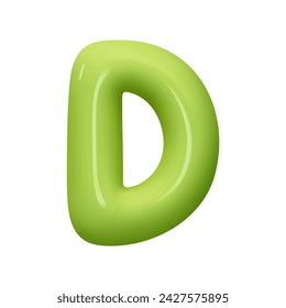letter D. letter sign green color. Realistic 3d design in cartoon balloon style. Isolated on white background. vector illustration