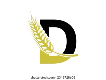 letter D sign symbol with wheat ears wreath. Agriculture Logo Farming Template Vector Symbol