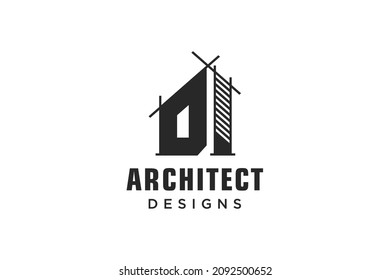 Letter D Simple modern building architecture logo design with line art skyscraper