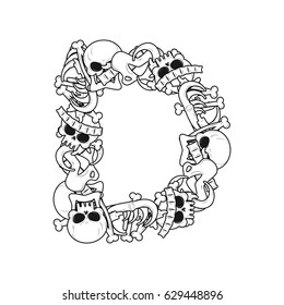 Letter D skeleton Bones Font. Anatomy of an alphabet symbol. dead ABC sign