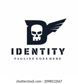 Letter D Skull Wings Logo Design