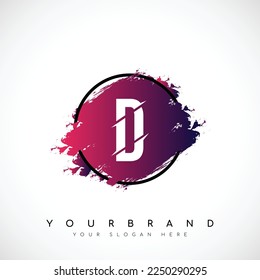 Logo-Design von Letter D Slice mit Rot-Schwarz-Farbverlauf-Pinsel im Schwarzen Kreis. Vektorgrafik