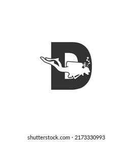 Letter D and someone scuba, diving icon illustration template