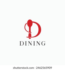 Buchstabe D mit elegantem Löffeldesign. Minimale Vektorillustration des Speisesymbols
