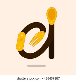 Letter D with spoon and fork. Letter fork logo illustration for your identity or restaurant