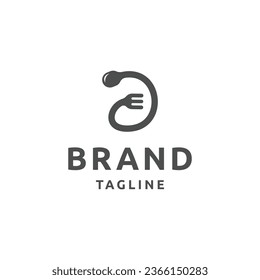 Letter D-Löffel und -Gabel mit Logo-Design-Vorlage im Restaurantstil, flache Vektorgrafik