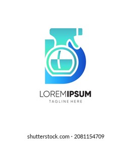 Plantilla de fondo del icono gráfico del icono del vector del logotipo de la botella del spray de la letra D
