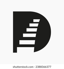 Letter D Stair Logo. Step Logo Symbol Alphabet Based Vector Template