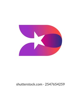 Letter d with star icon logo design