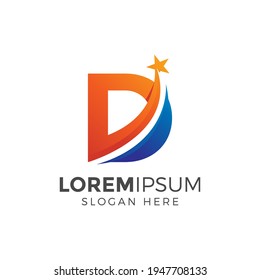 Letter D With Star Logo Design Vector Illustration