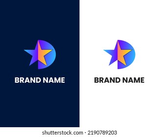 letter d with star modern logo design template