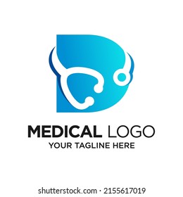 Letter D Stethoscope Logo Design Template Inspiration, Vector Illustration.