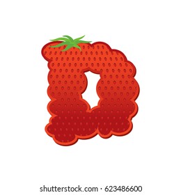 Letter D Strawberry font. Red Berry lettering alphabet. Fruits ABC
