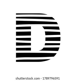 Letter D - striped mottled font - isolated, vector illustration