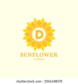 letter D sunflower warm and charming vector logo design