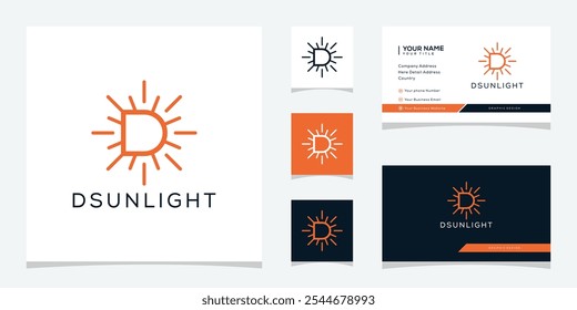 Letter D Sunlight Logo Design Graphic Icon. Business Card Vector Template