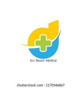 letter d sunrise in the sea natural design medical logo vector