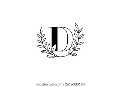 The Letter D Is Surrounded By Flowers And Leaves Vector Illustration