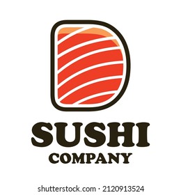 Letra d con ilustración de logotipo de sushi
