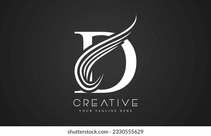 Letter D Swoosh Logo With Creative Curve lines Swoosh Icon Vector Illustration.