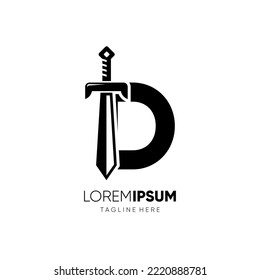 Ilustración de emblema gráfico del vector de diseño del logotipo de espada de la letra D Ilustración del emblema gráfico