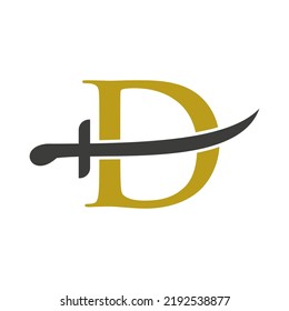 Letter D Swords Logo Vektorvorlage. Swords-Symbol für Schutz und Datenschutz-Symbol