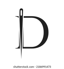 Letter D Tailor Logo, Needle and Thread Combination for Embroider, Textile, Fashion, Cloth, Fabric Template