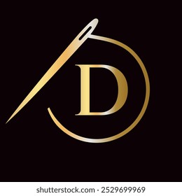 Letter D Tailor Logo, Needle and Thread Logotype for Garment, Embroider, Textile, Fashion, Cloth, Fabric Sign
