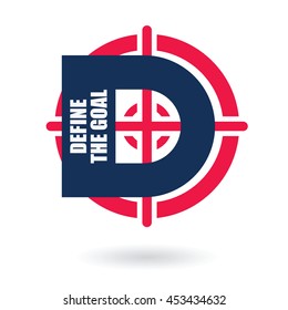 letter D with target symbol as define goal concept vector design illustration