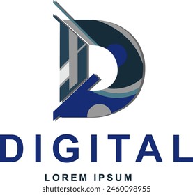 letra D logo del círculo tecnológico