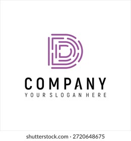 letra D tech huella digital logo elemento de diseño Vector Plantilla