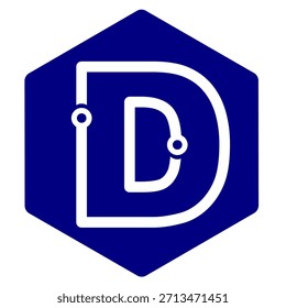 Letra D logotipo de la tecnología simple con la insignia diagonal azul puede utilizar para el club de ingeniería o negocio o iniciar negocio electrónico imprimible. Plantilla de logotipo de tecnología de marca simple