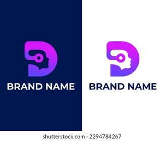 Letter d tech and technology logo design, Human head modern professional business logo design