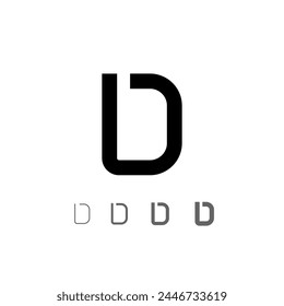 Letter D, technical digital alphabet font, including set from four of different thicknesses, vector illustration 10eps