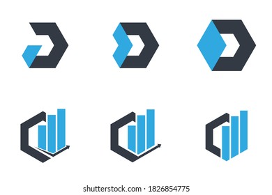 Letter D technology icon set vector polygon concept