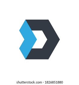 Letter D technology icon vector polygon concept