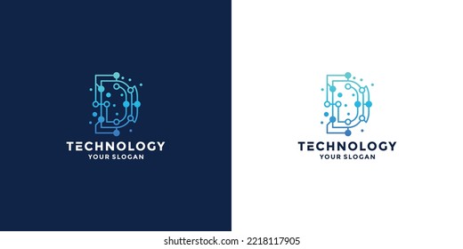 letter D technology initials logo design inspiration